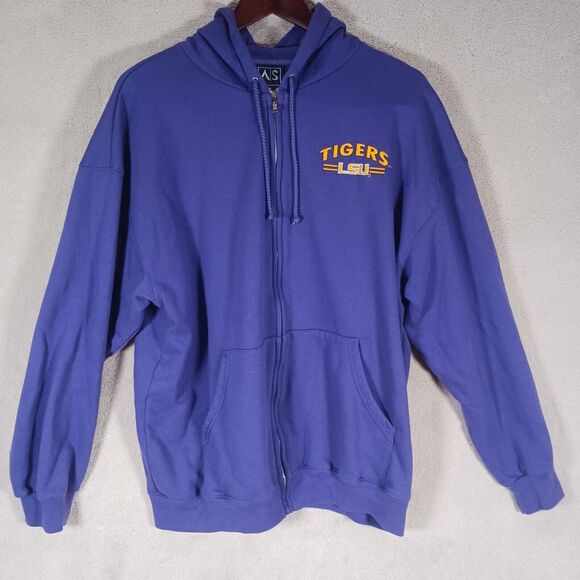 LSU TIGERS Adult L Zip-up Jacket Purple Gold Spellout Hooded Sweatshirt AS Sport - Picture 1 of 5
